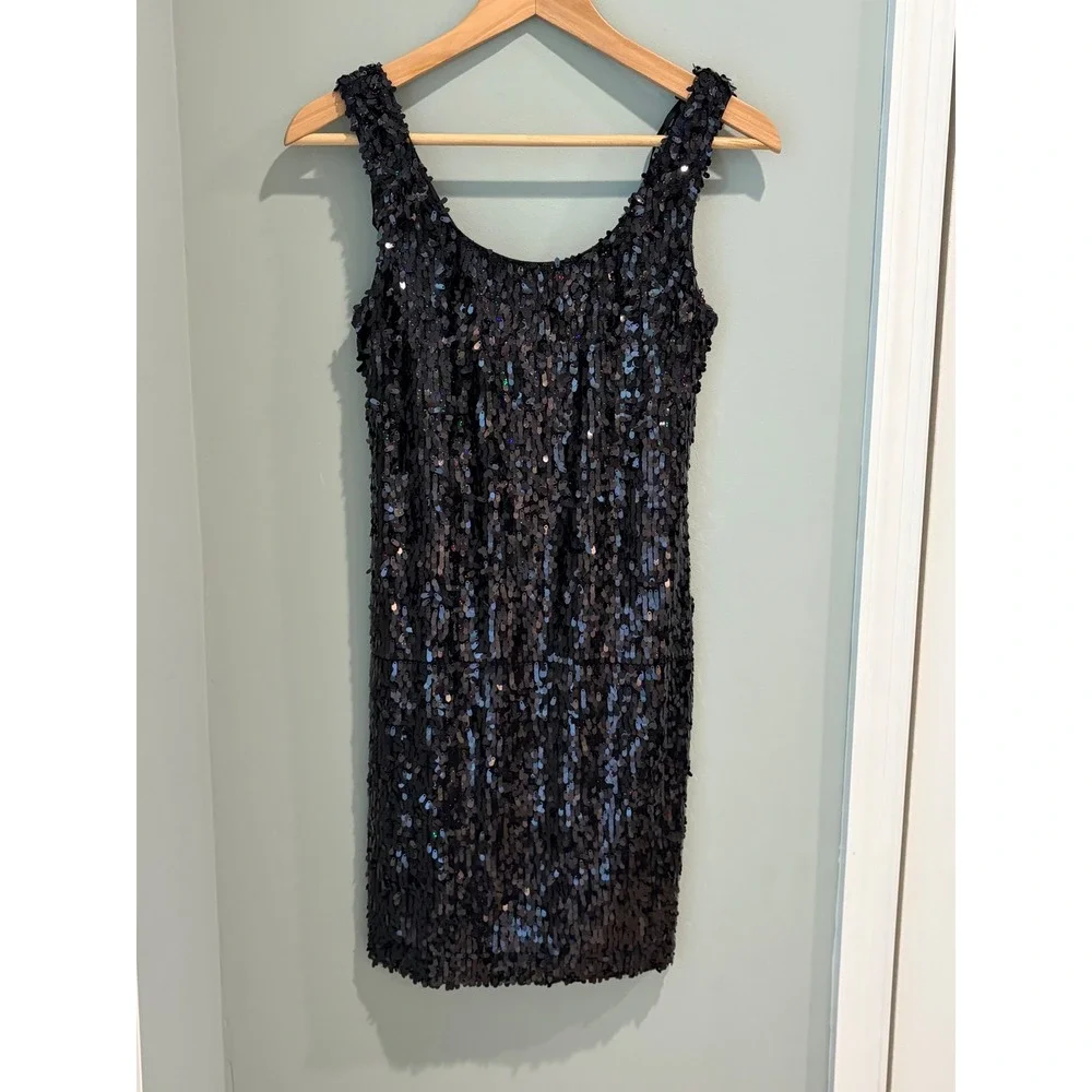 Frederick's of Hollywood Black Sequin‎ Mini Dress Sleeveless Scoop Neck Small